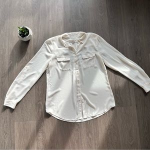 LOFT Cream Button Down Shirt with Cuffable Sleeves